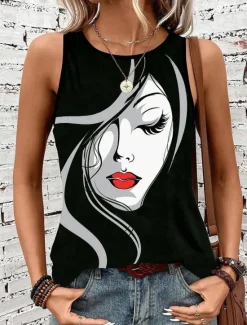 Hot Women's Camisole Tank Top Daily Color Block Geometric Sleeveless Summer Women Tank Tops & Camis