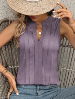 Outlet Women's Camisole Tank Top Solid Color Daily Casual Sleeveless V Neck Regular Tops Daily Purple Green Apricot Gray Summer Spring Women Tank Tops & Camis