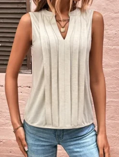Outlet Women's Camisole Tank Top Solid Color Daily Casual Sleeveless V Neck Regular Tops Daily Purple Green Apricot Gray Summer Spring Women Tank Tops & Camis