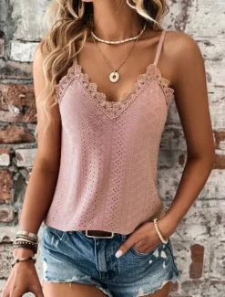 Best Women's Camisole Tank Top White Yellow Pink Plain Lace Cut Out Street Daily Fashion Spag Regular Fit S Women Tank Tops & Camis