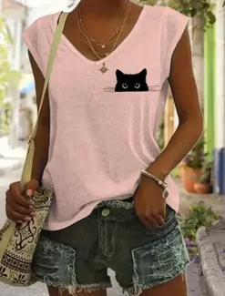 Discount Women's Camisole Tank Top Graphic Animal Stylish Casual Sleeveless V Neck Regular Tops Daily Print White Pink Blue Green Summer Spring Women Tank Tops & Camis
