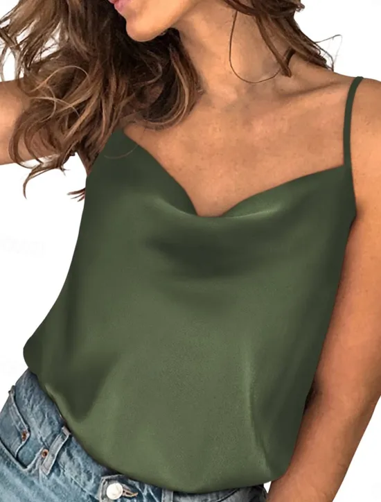 Discount Women's Camisole Tank Top Solid Color Stylish Casual Sleeveless V Neck Regular Tops Daily Patchwork Black Red Blue Green Summer Spring Women Tank Tops & Camis