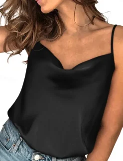 Discount Women's Camisole Tank Top Solid Color Stylish Casual Sleeveless V Neck Regular Tops Daily Patchwork Black Red Blue Green Summer Spring Women Tank Tops & Camis