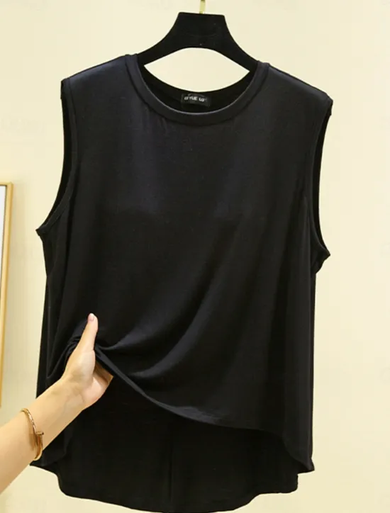 Outlet Women's Camisole Tank Top Solid Color Daily Casual Sleeveless Crew Neck Regular Tops Daily Black Pink Purple Green Khaki Summer Spring Women Tank Tops & Camis