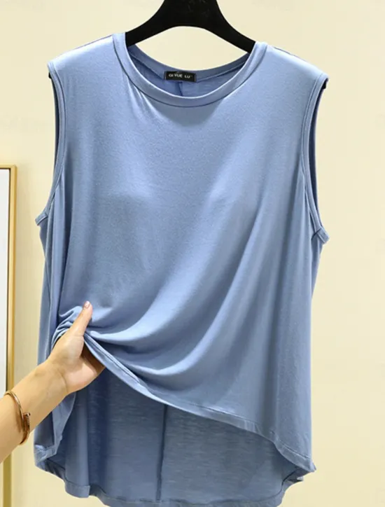 Outlet Women's Camisole Tank Top Solid Color Daily Casual Sleeveless Crew Neck Regular Tops Daily Black Pink Purple Green Khaki Summer Spring Women Tank Tops & Camis