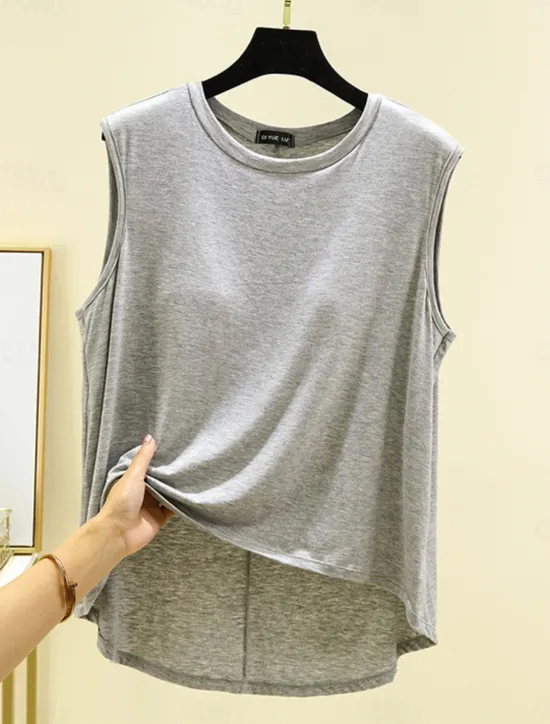Outlet Women's Camisole Tank Top Solid Color Daily Casual Sleeveless Crew Neck Regular Tops Daily Black Pink Purple Green Khaki Summer Spring Women Tank Tops & Camis