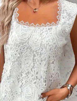 Outlet Women's Camisole Tank Top Solid Color Stylish Casual Sleeveless Square Neck Regular Tops Daily Lace Patchwork Black White Pink Red Blue Summer Spring Women Tank Tops & Camis