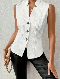 Outlet Women's Camisole Tank Top Solid Color Elegant Daily Stylish Sleeveless V Neck Regular Tops Daily Holiday Buttons Black White Khaki Gray Summer Women Tank Tops & Camis