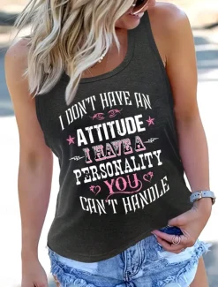 Clearance Women's Camisole Tank Top Graphic Letter Vintage Casual Sleeveless Crew Neck Regular Tops Daily Vacation Wear Print Summer Women Tank Tops & Camis