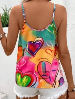 Clearance Women's Camisole Tank Top Heart Daily Sleeveless Strap Regular Tops Daily Backless Print Summer Women Blouses & Shirts|Tank Tops & Camis