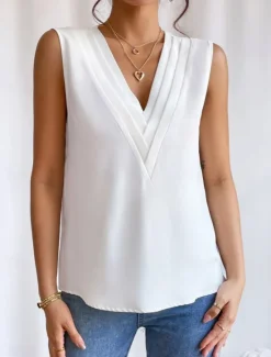 Online Women's Camisole Tank Top Solid Color Daily Casual Sleeveless V Neck Regular Tops Daily Black White Orange Green Apricot Summer Women Tank Tops & Camis