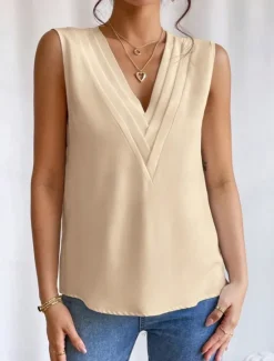 Online Women's Camisole Tank Top Solid Color Daily Casual Sleeveless V Neck Regular Tops Daily Black White Orange Green Apricot Summer Women Tank Tops & Camis