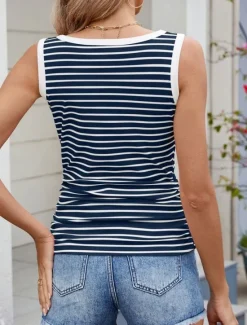 Clearance Women's Camisole Tank Top Striped Stylish Casual Sleeveless Crew Neck Regular Tops Daily Print White Pink Navy Blue Gray Summer Women Tank Tops & Camis