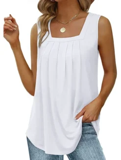 Sale Women's Camisole Tank Top Black White Pink Plain Sexy Street Daily Fashion Square Neck Regular Fit S Women Tank Tops & Camis