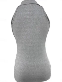 Clearance Women's Camisole Tank Top Solid Color Modern Casual Sleeveless Shirt Collar Regular Tops Daily Zipper Black Wine Blue Brown Green Summer Women Tank Tops & Camis