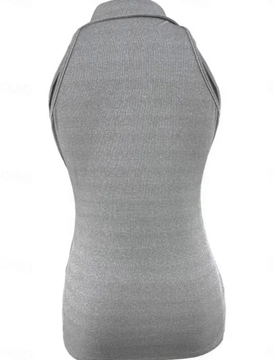 Clearance Women's Camisole Tank Top Solid Color Modern Casual Sleeveless Shirt Collar Regular Tops Daily Zipper Black Wine Blue Brown Green Summer Women Tank Tops & Camis