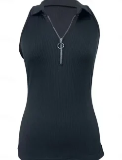 Clearance Women's Camisole Tank Top Solid Color Modern Casual Sleeveless Shirt Collar Regular Tops Daily Zipper Black Wine Blue Brown Green Summer Women Tank Tops & Camis