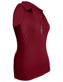 Clearance Women's Camisole Tank Top Solid Color Modern Casual Sleeveless Shirt Collar Regular Tops Daily Zipper Black Wine Blue Brown Green Summer Women Tank Tops & Camis