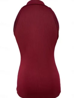 Clearance Women's Camisole Tank Top Solid Color Modern Casual Sleeveless Shirt Collar Regular Tops Daily Zipper Black Wine Blue Brown Green Summer Women Tank Tops & Camis