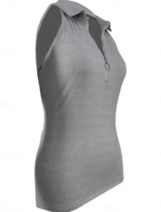 Clearance Women's Camisole Tank Top Solid Color Modern Casual Sleeveless Shirt Collar Regular Tops Daily Zipper Black Wine Blue Brown Green Summer Women Tank Tops & Camis