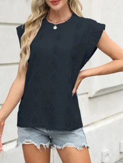 Women's Camisole Tank Top Solid Color Stylish Casual Sleeveless Crew Neck Regular Tops Daily Ruffle Black White Pink Summer Women Tank Tops & Camis|Blouses & Shirts