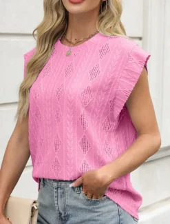 Women's Camisole Tank Top Solid Color Stylish Casual Sleeveless Crew Neck Regular Tops Daily Ruffle Black White Pink Summer Women Tank Tops & Camis|Blouses & Shirts