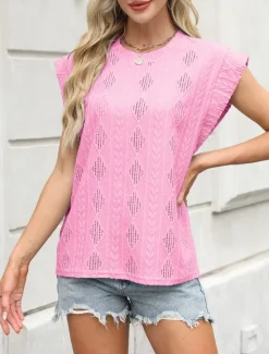 Women's Camisole Tank Top Solid Color Stylish Casual Sleeveless Crew Neck Regular Tops Daily Ruffle Black White Pink Summer Women Tank Tops & Camis|Blouses & Shirts