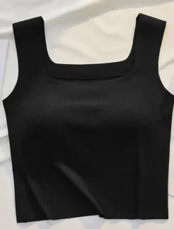 Online Women's Camisole Tank Top Basic Sleeveless Regular Tops Square Neck Black White Blue Green Beige Summer Women Tank Tops & Camis