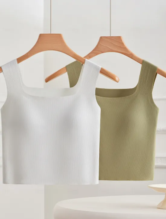 Online Women's Camisole Tank Top Basic Sleeveless Regular Tops Square Neck Black White Blue Green Beige Summer Women Tank Tops & Camis