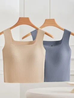 Online Women's Camisole Tank Top Basic Sleeveless Regular Tops Square Neck Black White Blue Green Beige Summer Women Tank Tops & Camis