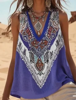Online Women's Camisole Tank Top Floral Graphic Bohemia Daily Ethnic Sleeveless V Neck Regular Tops Daily Holiday Going out Summer Spring Women Tank Tops & Camis