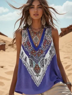 Online Women's Camisole Tank Top Floral Graphic Bohemia Daily Ethnic Sleeveless V Neck Regular Tops Daily Holiday Going out Summer Spring Women Tank Tops & Camis