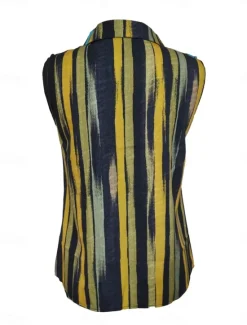 Discount Women's Camisole Tank Top Striped Daily Casual Sleeveless V Neck Regular Tops Daily Buttons Print Yellow Red Blue Summer Spring Women Tank Tops & Camis