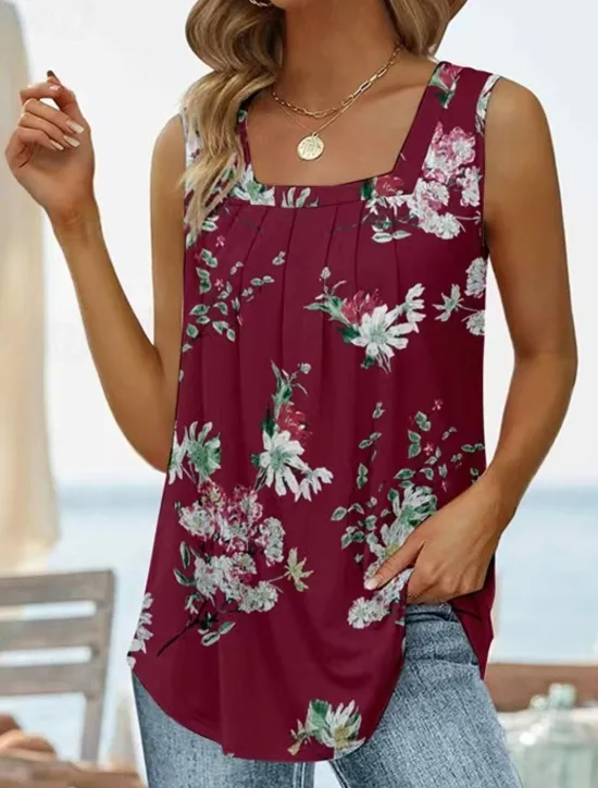 Outlet Women's Camisole Tank Top Fashion Floral Paisley Print Sleeveless Regular Tops Square Neck Casual Holiday Black White Yellow Wine Green Summer Women Tank Tops & Camis