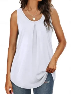 Sale Women's Camisole Tank Top Solid Color Stylish Casual Sleeveless U Neck Regular Tops Daily White Pink Green Summer Spring Women Shirts|Tank Tops & Camis