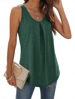 Sale Women's Camisole Tank Top Solid Color Stylish Casual Sleeveless U Neck Regular Tops Daily White Pink Green Summer Spring Women Shirts|Tank Tops & Camis