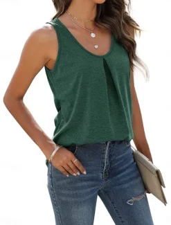 Sale Women's Camisole Tank Top Solid Color Stylish Casual Sleeveless U Neck Regular Tops Daily White Pink Green Summer Spring Women Shirts|Tank Tops & Camis