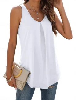 Sale Women's Camisole Tank Top Solid Color Stylish Casual Sleeveless U Neck Regular Tops Daily White Pink Green Summer Spring Women Shirts|Tank Tops & Camis
