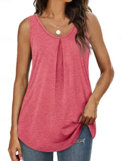 Sale Women's Camisole Tank Top Solid Color Stylish Casual Sleeveless U Neck Regular Tops Daily White Pink Green Summer Spring Women Shirts|Tank Tops & Camis