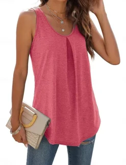 Sale Women's Camisole Tank Top Solid Color Stylish Casual Sleeveless U Neck Regular Tops Daily White Pink Green Summer Spring Women Shirts|Tank Tops & Camis