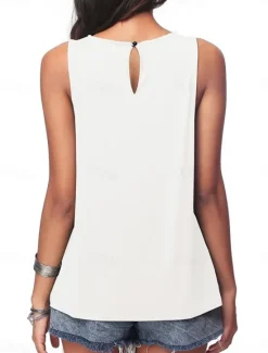 Discount Women's Camisole Tank Top Solid Color Plain Daily Stylish Casual Sleeveless Crew Neck Regular Tops Daily Black White Army Green Blue Summer Spring Women Shirts|Tank Tops & Camis