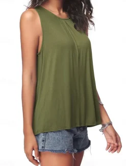 Discount Women's Camisole Tank Top Solid Color Plain Daily Stylish Casual Sleeveless Crew Neck Regular Tops Daily Black White Army Green Blue Summer Spring Women Shirts|Tank Tops & Camis