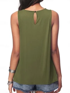 Discount Women's Camisole Tank Top Solid Color Plain Daily Stylish Casual Sleeveless Crew Neck Regular Tops Daily Black White Army Green Blue Summer Spring Women Shirts|Tank Tops & Camis
