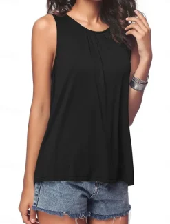 Discount Women's Camisole Tank Top Solid Color Plain Daily Stylish Casual Sleeveless Crew Neck Regular Tops Daily Black White Army Green Blue Summer Spring Women Shirts|Tank Tops & Camis