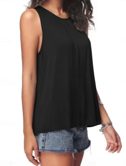 Discount Women's Camisole Tank Top Solid Color Plain Daily Stylish Casual Sleeveless Crew Neck Regular Tops Daily Black White Army Green Blue Summer Spring Women Shirts|Tank Tops & Camis