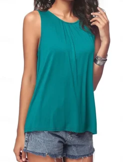 Discount Women's Camisole Tank Top Solid Color Plain Daily Stylish Casual Sleeveless Crew Neck Regular Tops Daily Black White Army Green Blue Summer Spring Women Shirts|Tank Tops & Camis