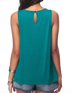 Discount Women's Camisole Tank Top Solid Color Plain Daily Stylish Casual Sleeveless Crew Neck Regular Tops Daily Black White Army Green Blue Summer Spring Women Shirts|Tank Tops & Camis