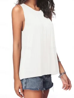 Discount Women's Camisole Tank Top Solid Color Plain Daily Stylish Casual Sleeveless Crew Neck Regular Tops Daily Black White Army Green Blue Summer Spring Women Shirts|Tank Tops & Camis
