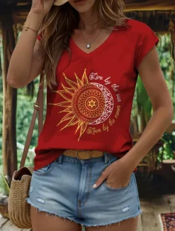 Clearance Women's Camisole Tank Top Graphic Geometric Moon Vintage Stylish Classic Sleeveless Short Sleeve V Neck Regular Tops Daily Vacation Wear Print Black White Yellow Red Blue Summer Spring Women Tank Tops & Camis