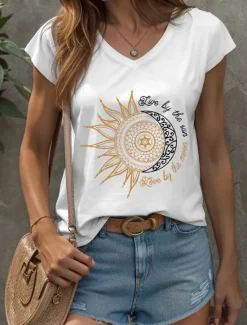 Clearance Women's Camisole Tank Top Graphic Geometric Moon Vintage Stylish Classic Sleeveless Short Sleeve V Neck Regular Tops Daily Vacation Wear Print Black White Yellow Red Blue Summer Spring Women Tank Tops & Camis
